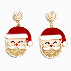 Wholesale Christmas Cartoon Santa Claus Alloy Drop Oil Pearl Earrings