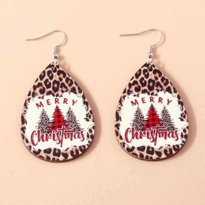Wholesale Christmas Cartoon Santa Claus Drop Shape Wooden Earrings