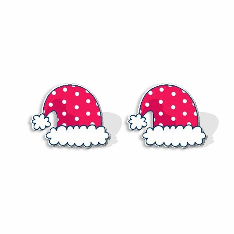 Wholesale Christmas Cartoon Santa Hat Acrylic Mini Earrings
