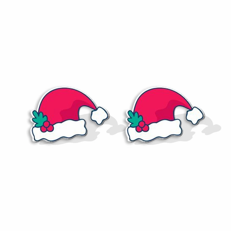 Wholesale Christmas Cartoon Santa Hat Acrylic Mini Earrings