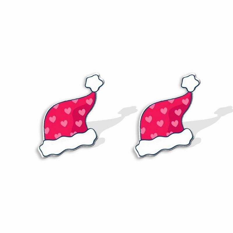 Wholesale Christmas Cartoon Santa Hat Acrylic Mini Earrings