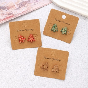 Wholesale Christmas Carved Leopard Pattern Christmas Tree Wooden Earrings