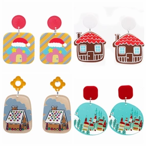 Wholesale Christmas Christmas House Acrylic Earrings