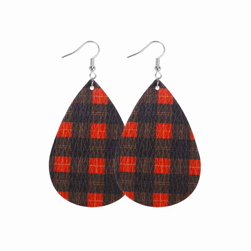 Wholesale Christmas Classic Plaid Leather Double Sided Print Earrings