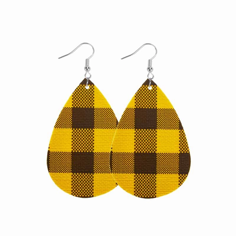 Wholesale Christmas Classic Plaid Leather Double Sided Print Earrings