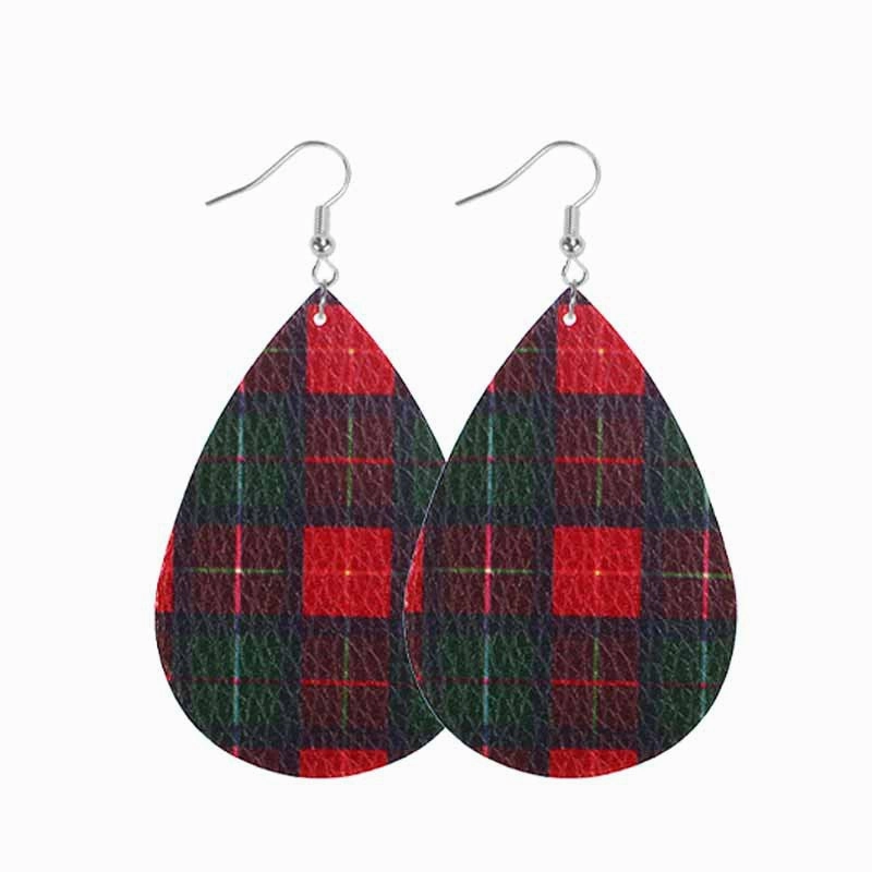 Wholesale Christmas Classic Plaid Leather Double Sided Print Earrings