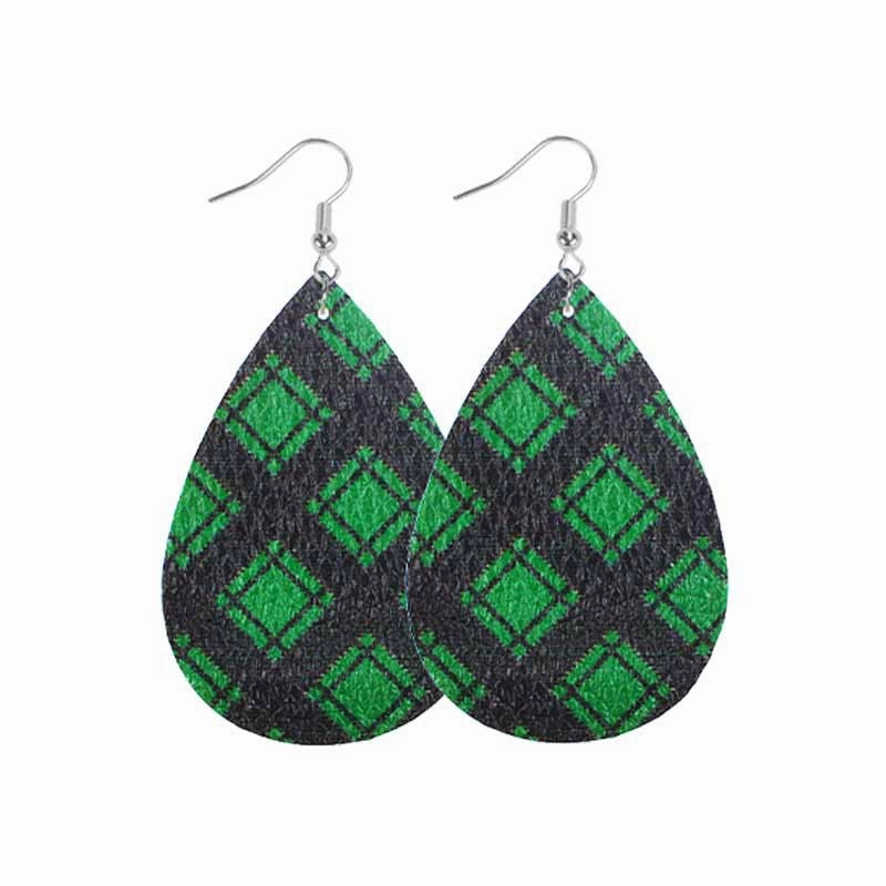 Wholesale Christmas Classic Plaid Leather Double Sided Print Earrings