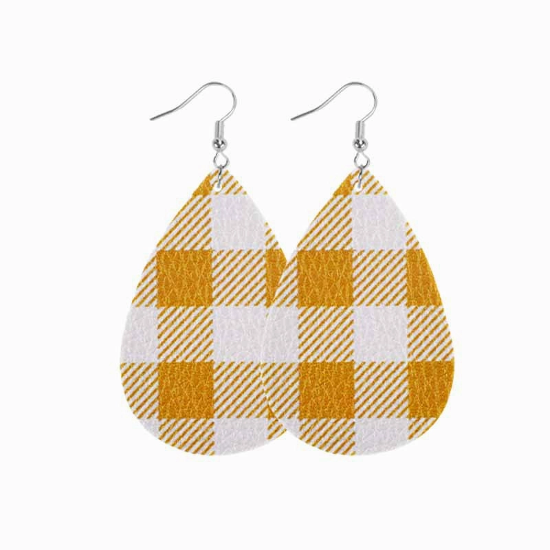 Wholesale Christmas Classic Plaid Leather Double Sided Print Earrings