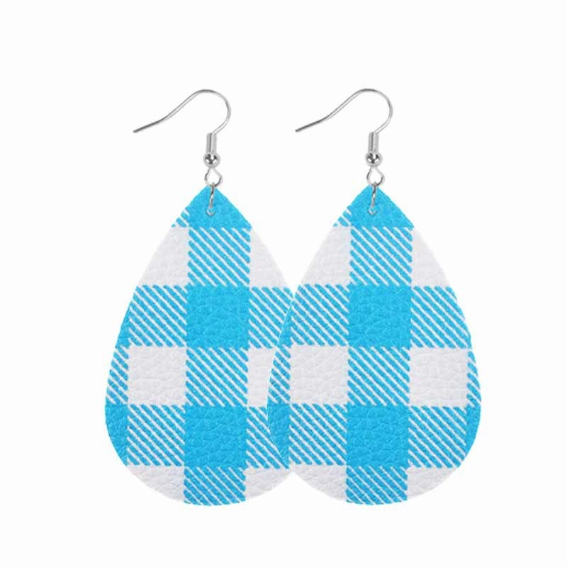 Wholesale Christmas Classic Plaid Leather Double Sided Print Earrings