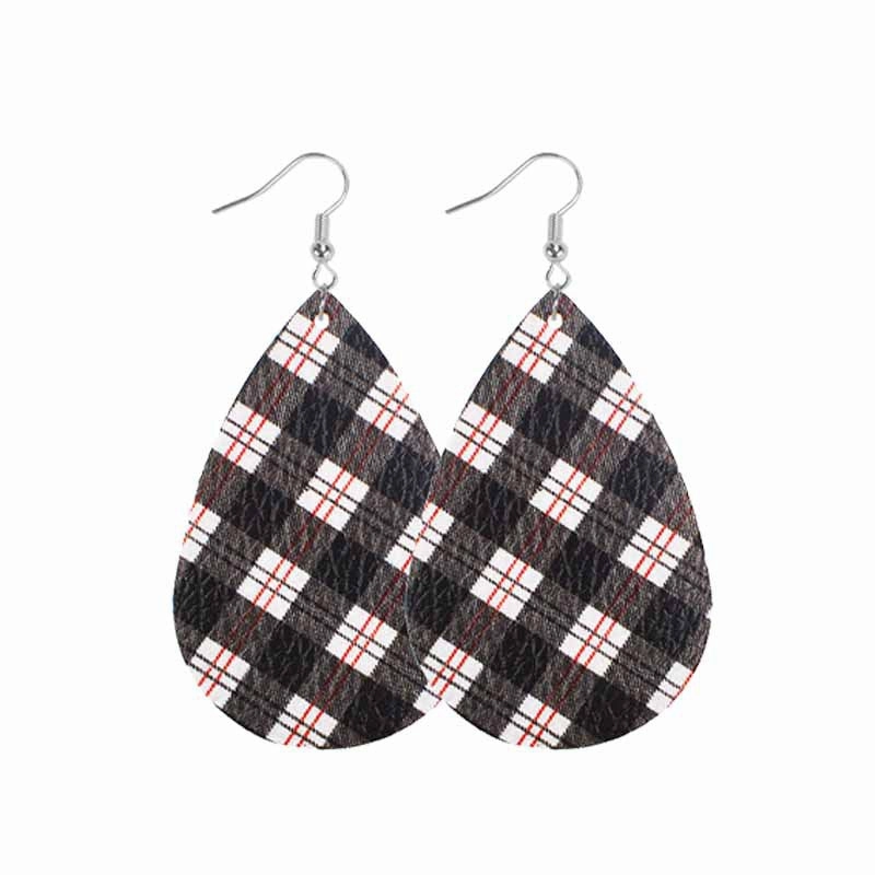 Wholesale Christmas Classic Plaid Leather Double Sided Print Earrings