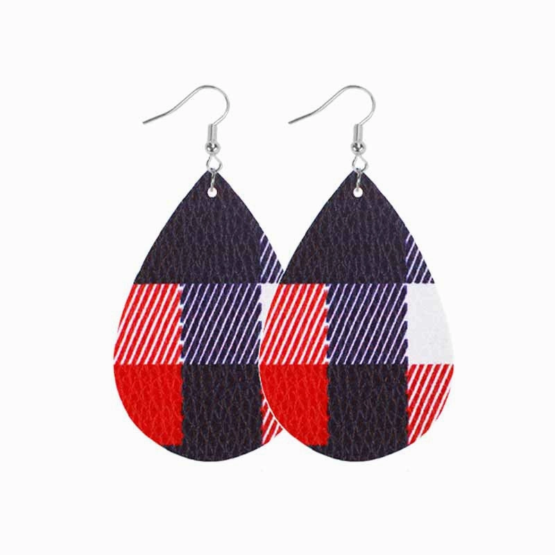 Wholesale Christmas Classic Plaid Leather Double Sided Print Earrings
