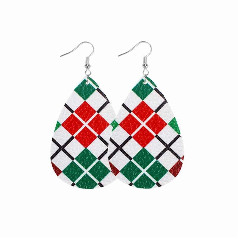Wholesale Christmas Classic Plaid Leather Double Sided Print Earrings