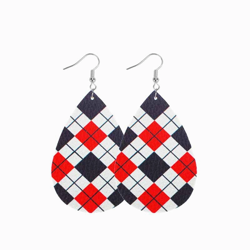 Wholesale Christmas Classic Plaid Leather Double Sided Print Earrings