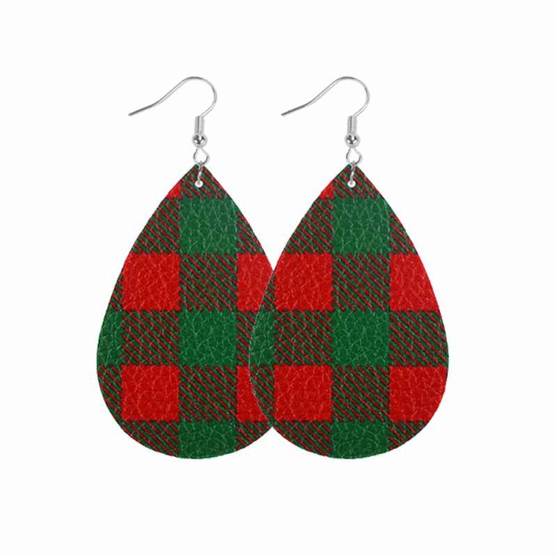 Wholesale Christmas Classic Plaid Leather Double Sided Print Earrings