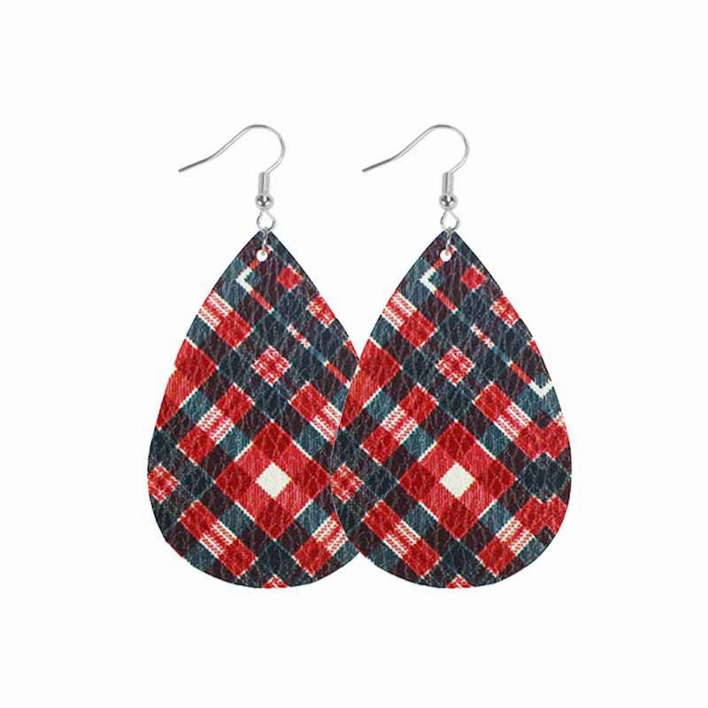 Wholesale Christmas Classic Plaid Leather Double Sided Print Earrings