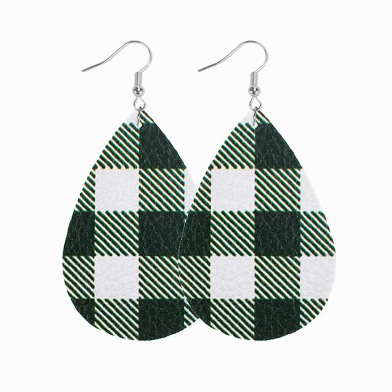 Wholesale Christmas Classic Plaid Leather Double Sided Print Earrings
