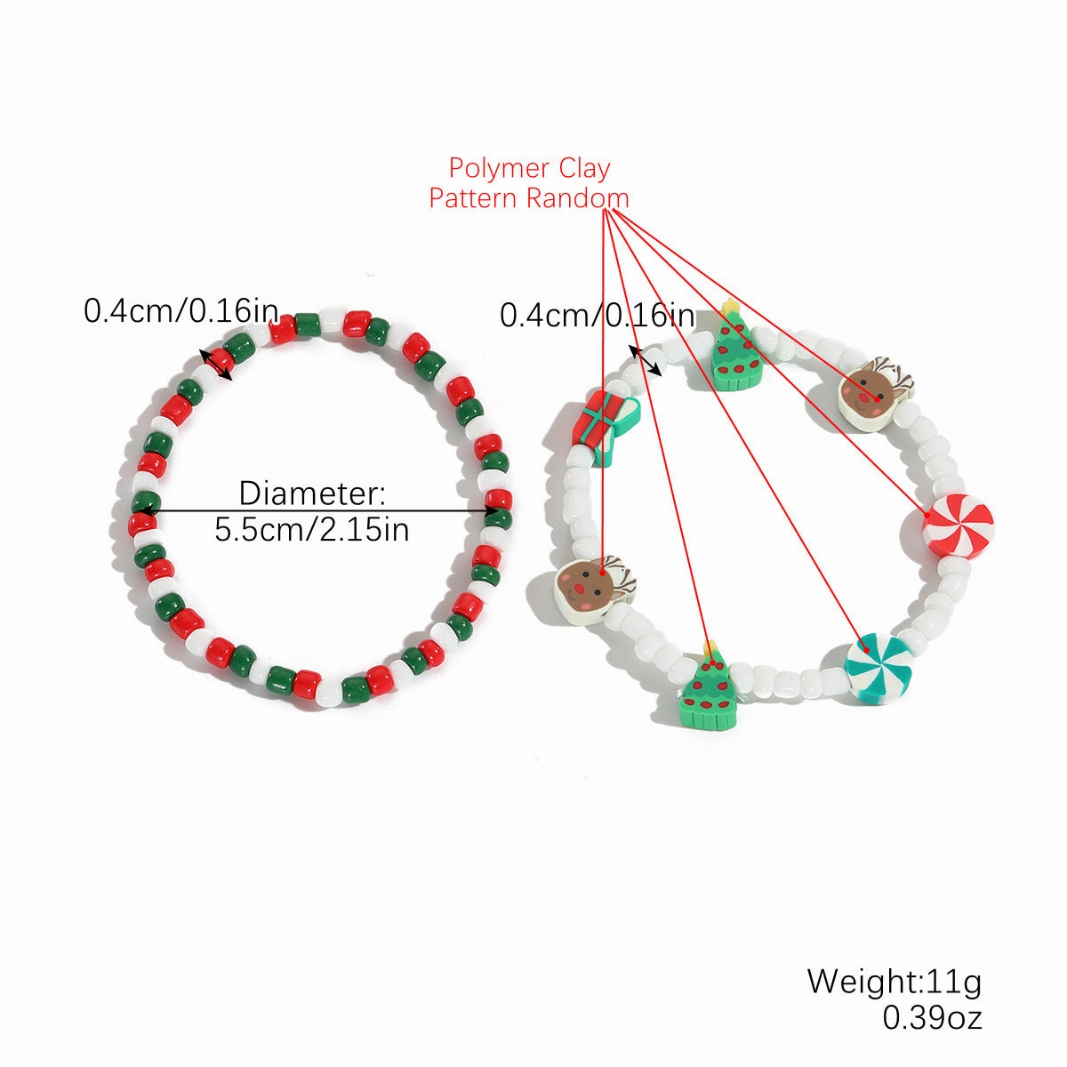 Wholesale Christmas Clay Crystal Pearl Bracelet