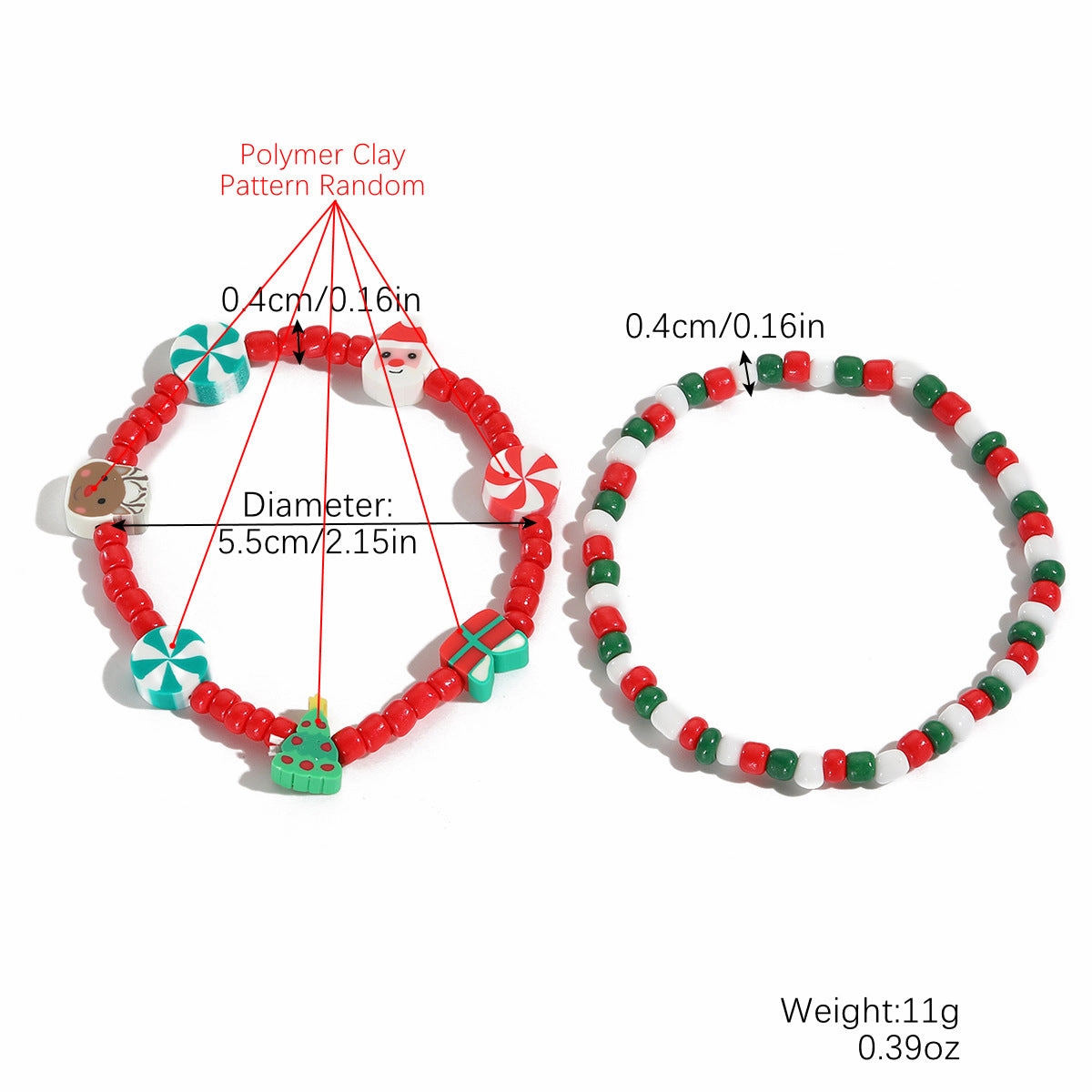 Wholesale Christmas Clay Crystal Pearl Bracelet