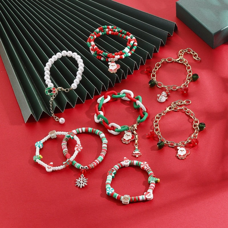 Wholesale Christmas Clay Crystal Pearl Bracelet