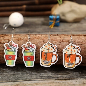 Wholesale Christmas Coffee Cartoon Cup Wine Cup Acrylic Earrings