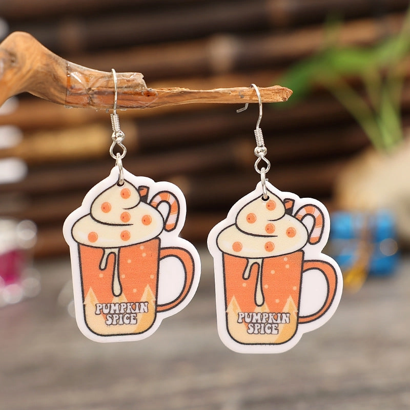 Wholesale Christmas Coffee Cartoon Cup Wine Cup Acrylic Earrings