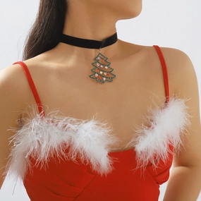 Wholesale Christmas Collarbone Rhinestone Flannel Pendant