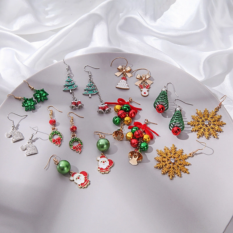 Wholesale Christmas Colored Bell Snowflake Christmas Tree Alloy Earrings