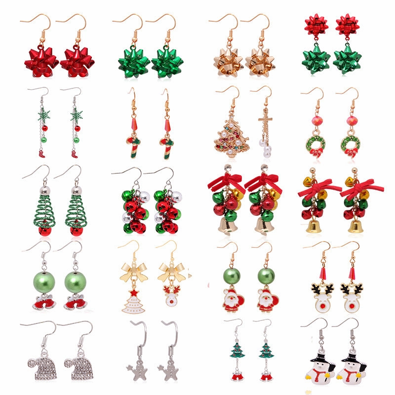 Wholesale Christmas Colored Bell Snowflake Christmas Tree Alloy Earrings