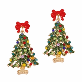 Wholesale Christmas Colored Christmas Tree Alloy Drip Oil Set Colorful Diamond Earrings