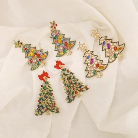 Wholesale Christmas Colored Diamond Pearl Christmas Tree Star Earrings