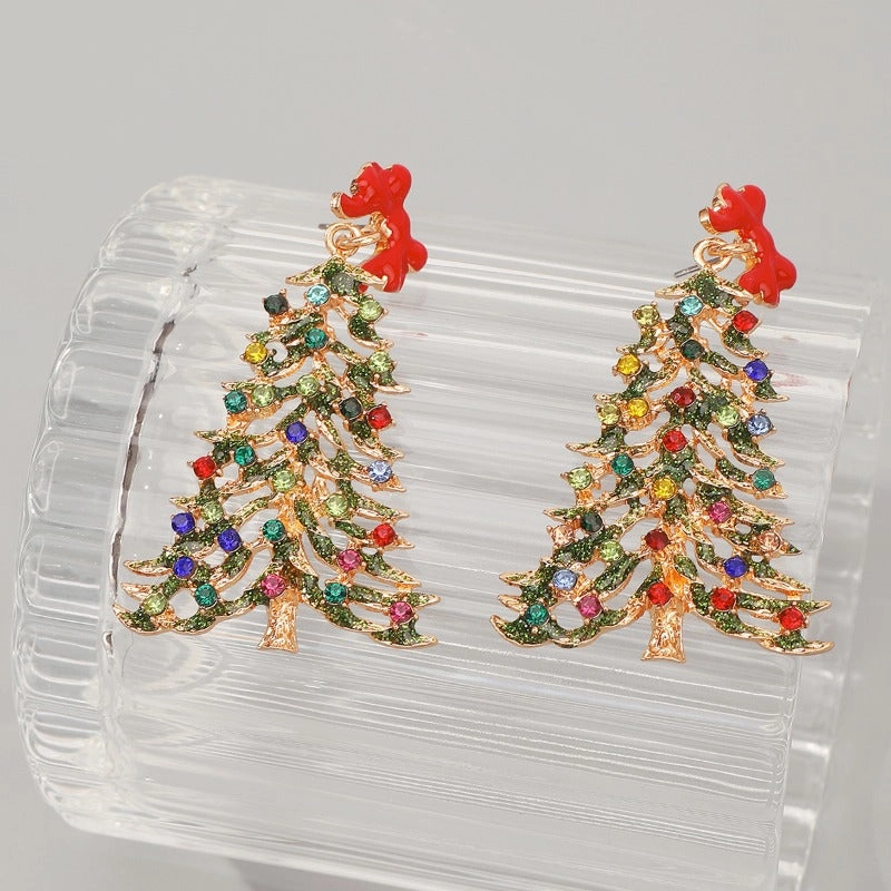 Wholesale Christmas Colored Diamond Pearl Christmas Tree Star Earrings