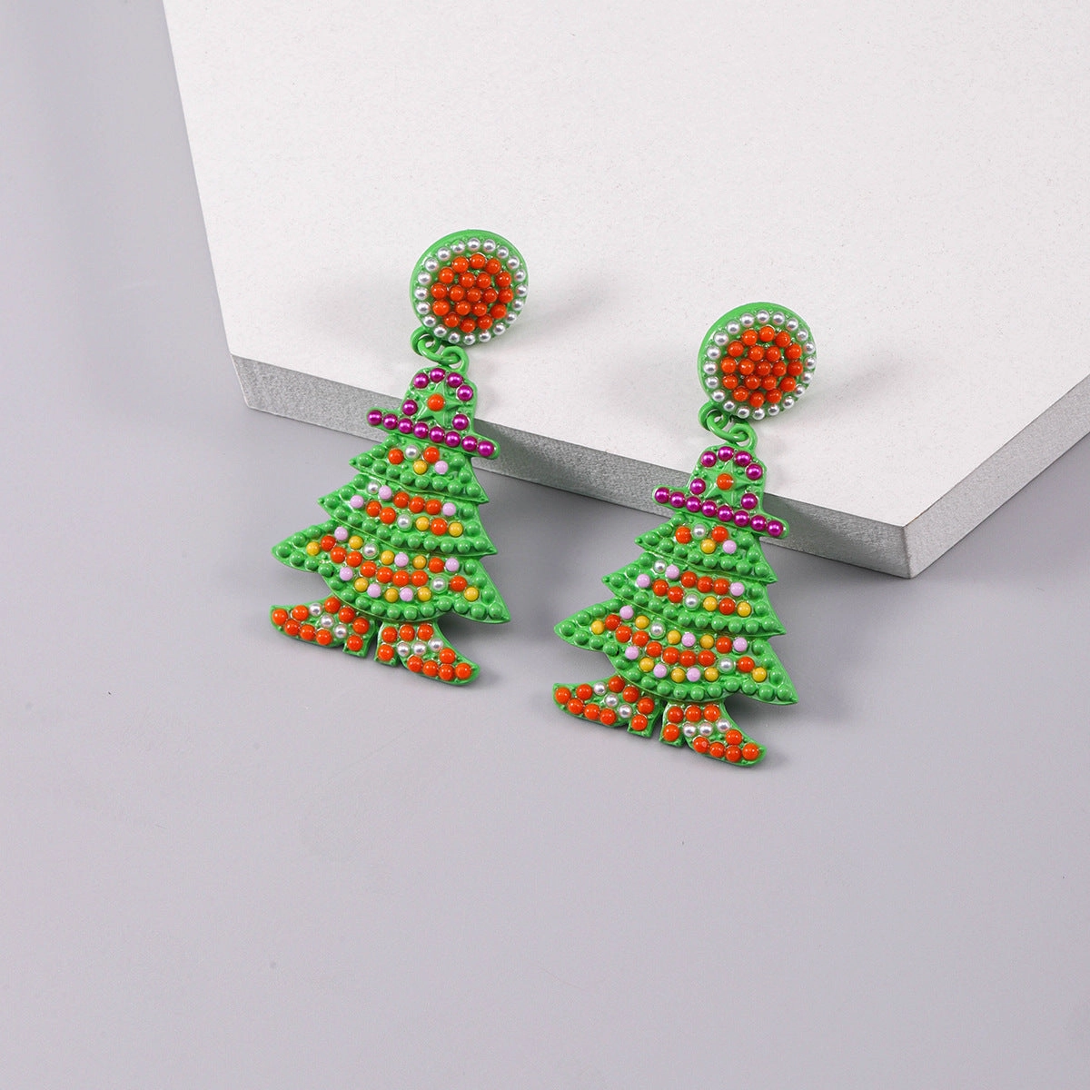 Wholesale Christmas Colored Rice Beads Christmas Tree Earrings