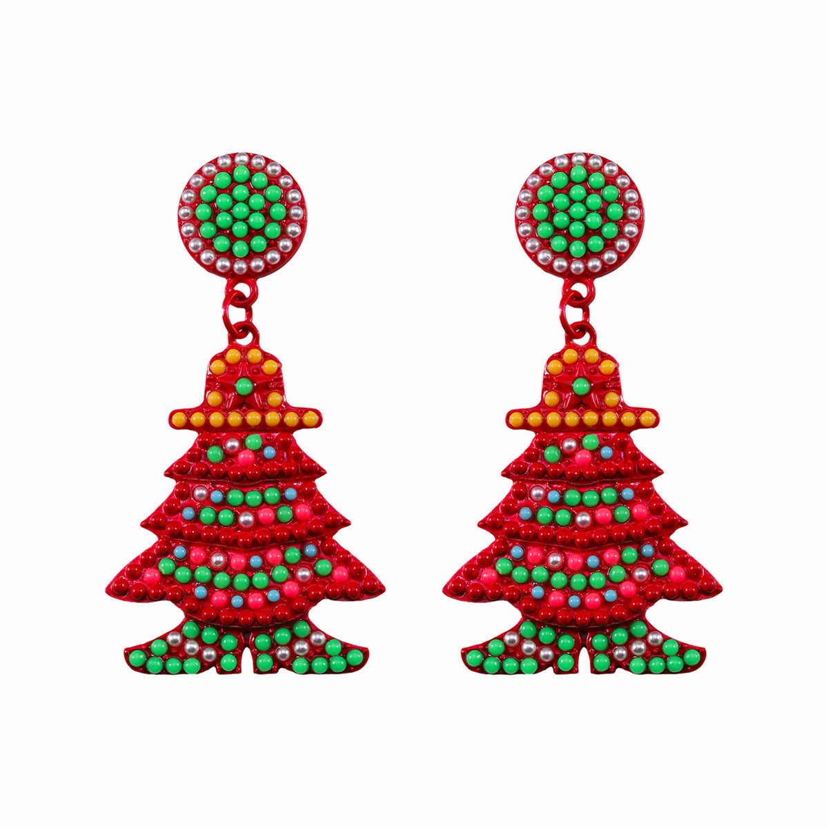 Wholesale Christmas Colored Rice Beads Christmas Tree Earrings
