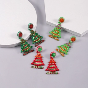 Wholesale Christmas Colored Rice Beads Christmas Tree Earrings