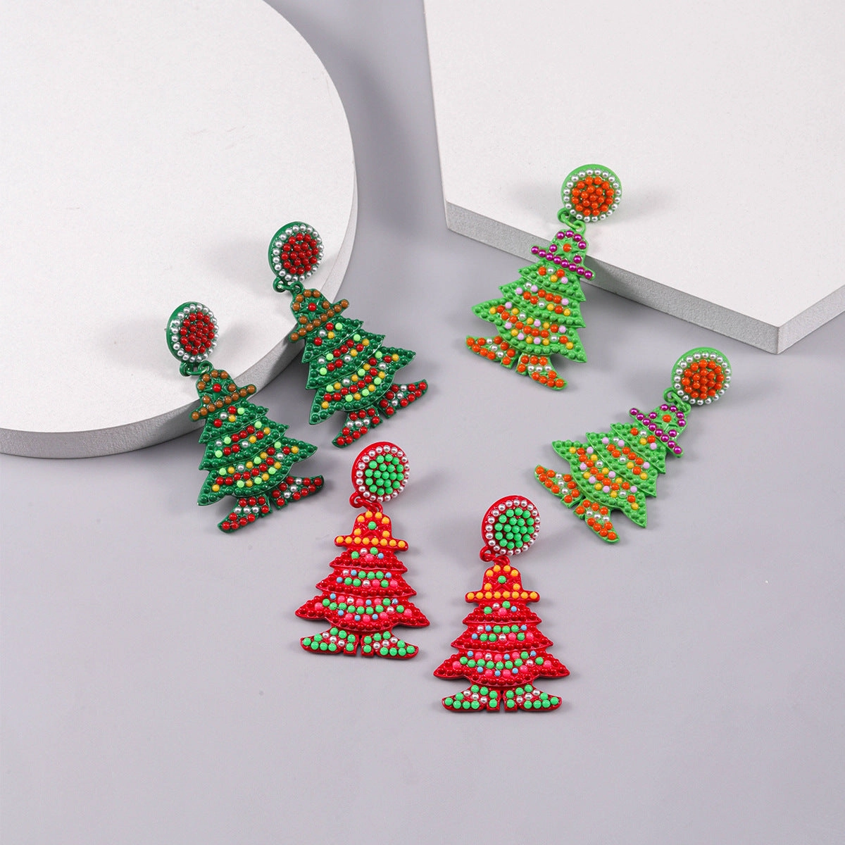 Wholesale Christmas Colored Rice Beads Christmas Tree Earrings