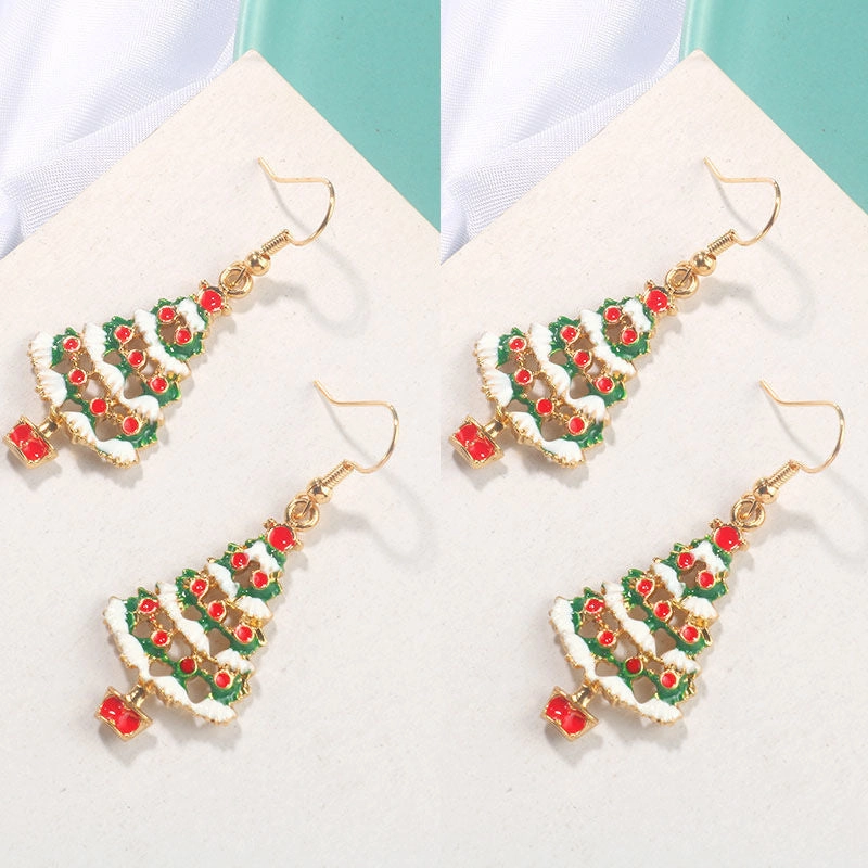 Wholesale Christmas Colorful Cartoon Cute Oil Dropping Christmas Tree Earrings Necklace Set
