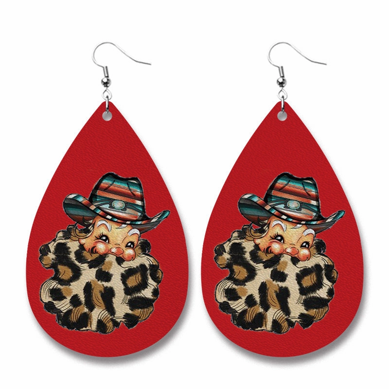 Wholesale Christmas Cow Sheep Animal Western Style Sunflower Retro PU Leather Earrings