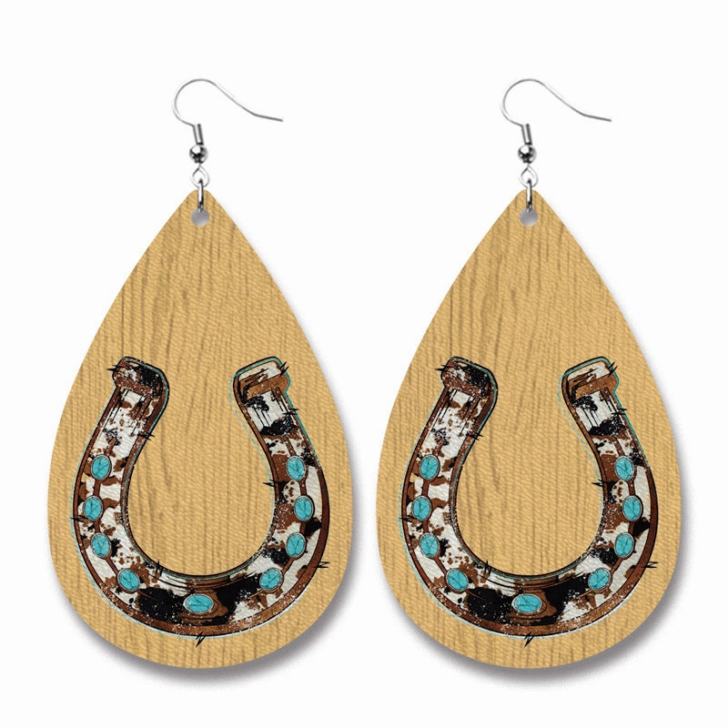 Wholesale Christmas Cow Sheep Animal Western Style Sunflower Retro PU Leather Earrings