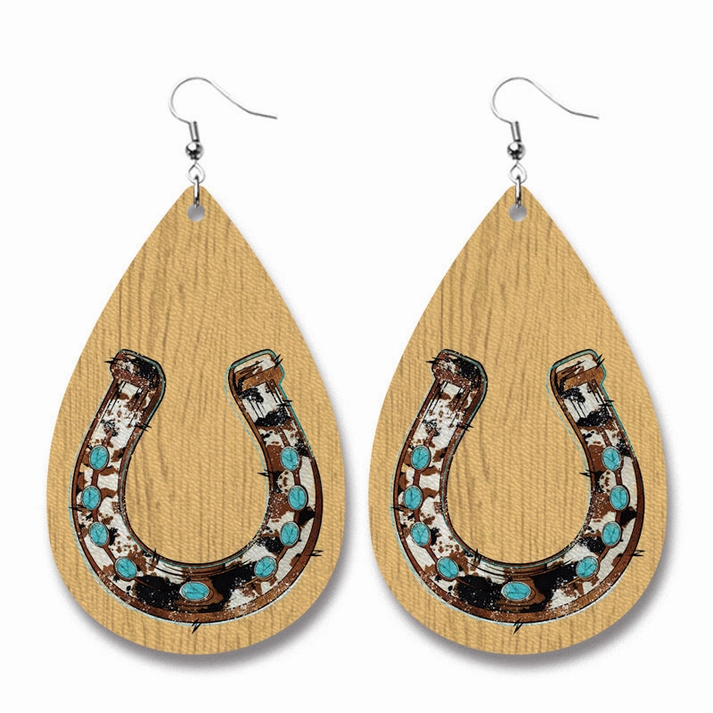 Wholesale Christmas Cow Sheep Animal Western Style Sunflower Retro PU Leather Earrings
