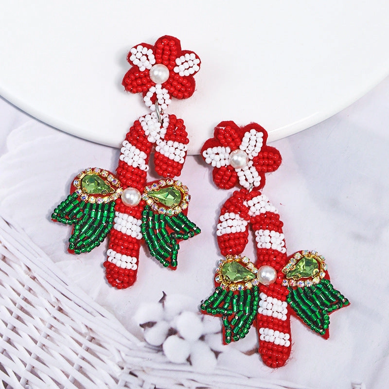 Wholesale Christmas Creative Cute Candy Cane Christmas Earrings