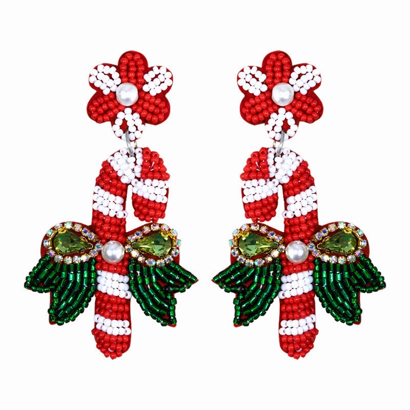 Wholesale Christmas Creative Cute Candy Cane Christmas Earrings