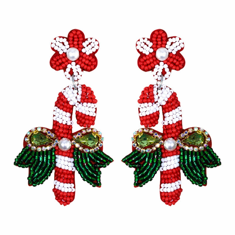 Wholesale Christmas Creative Cute Candy Cane Christmas Earrings