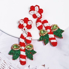 Wholesale Christmas Creative Cute Candy Cane Christmas Earrings