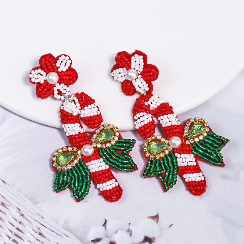 Wholesale Christmas Creative Cute Candy Cane Christmas Earrings