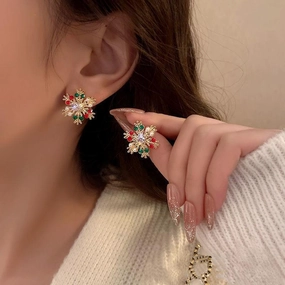 Wholesale Christmas Creative Diamond-encrusted Colorful Christmas Snowflake Earrings