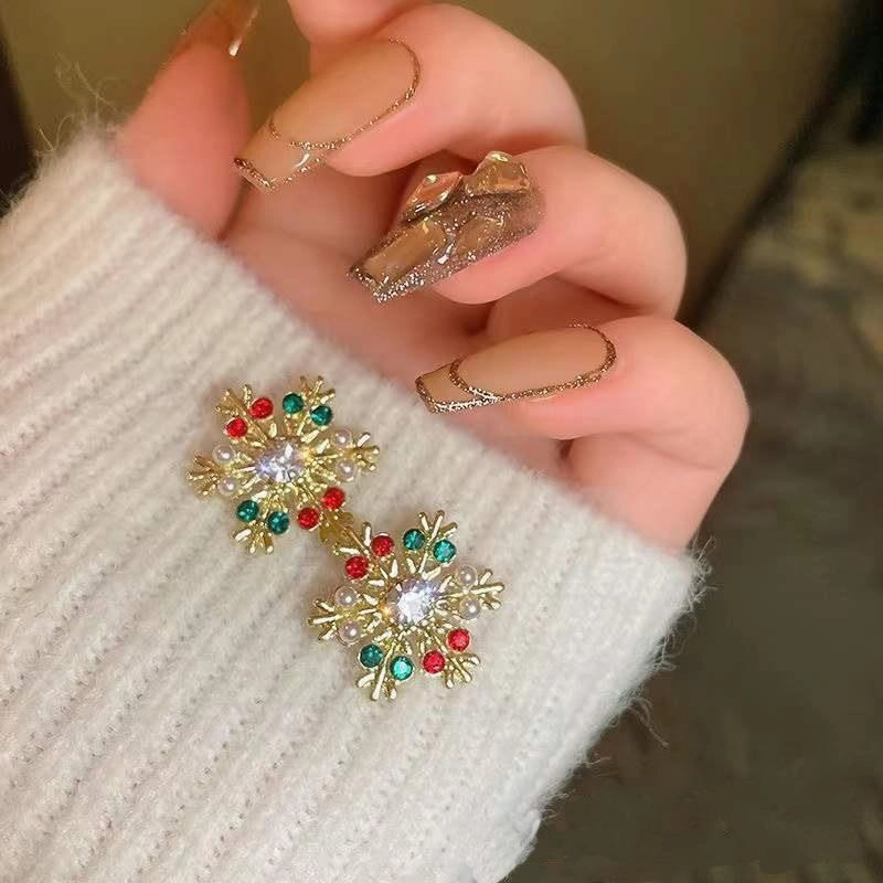 Wholesale Christmas Creative Diamond-encrusted Colorful Christmas Snowflake Earrings