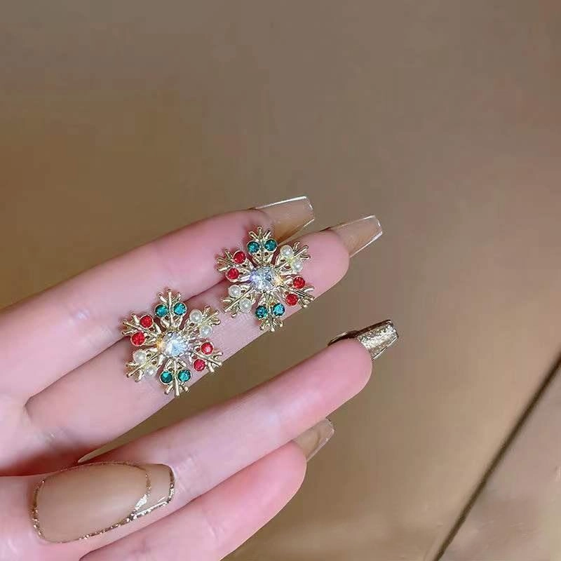 Wholesale Christmas Creative Diamond-encrusted Colorful Christmas Snowflake Earrings