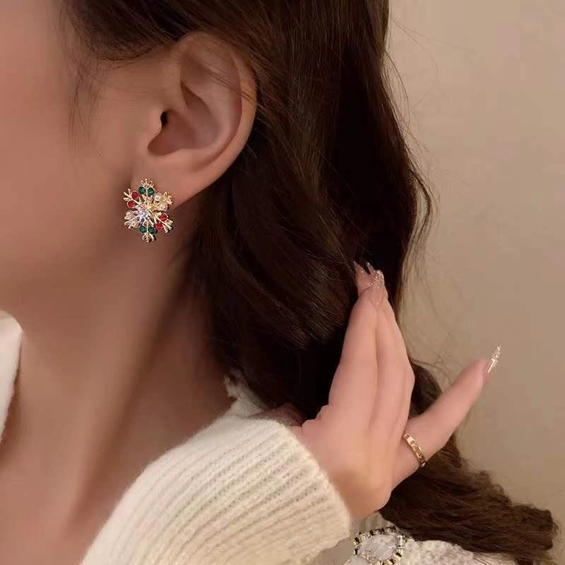 Wholesale Christmas Creative Diamond-encrusted Colorful Christmas Snowflake Earrings