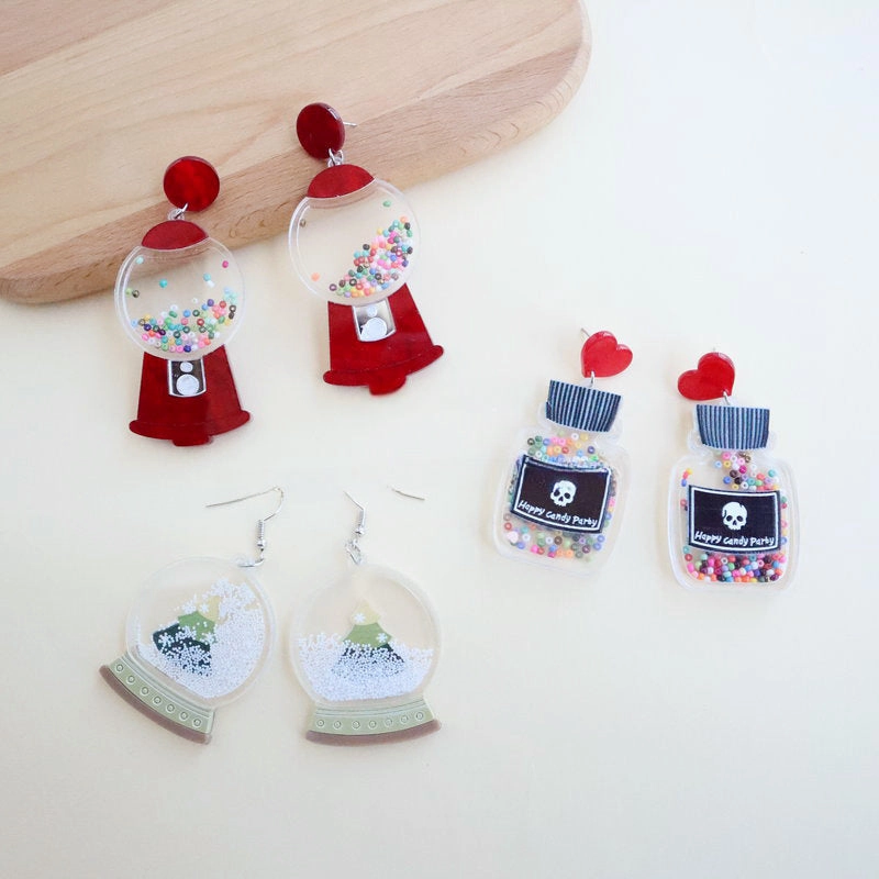 Wholesale Christmas Crystal Ball Christmas Tree Twister Egg Twister Snowflake Rice Pearl Acrylic Earrings