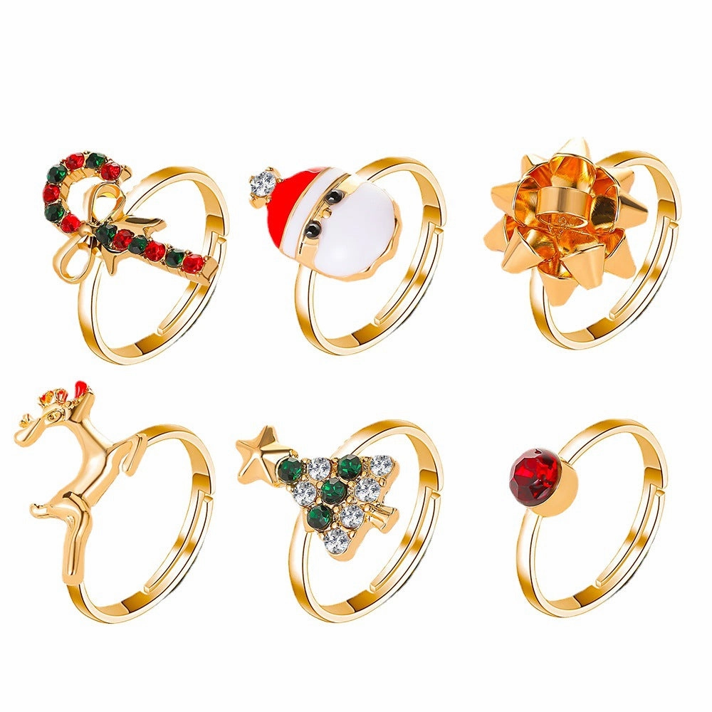 Wholesale Christmas Cute Cartoon Open Adjustable Band Rings
